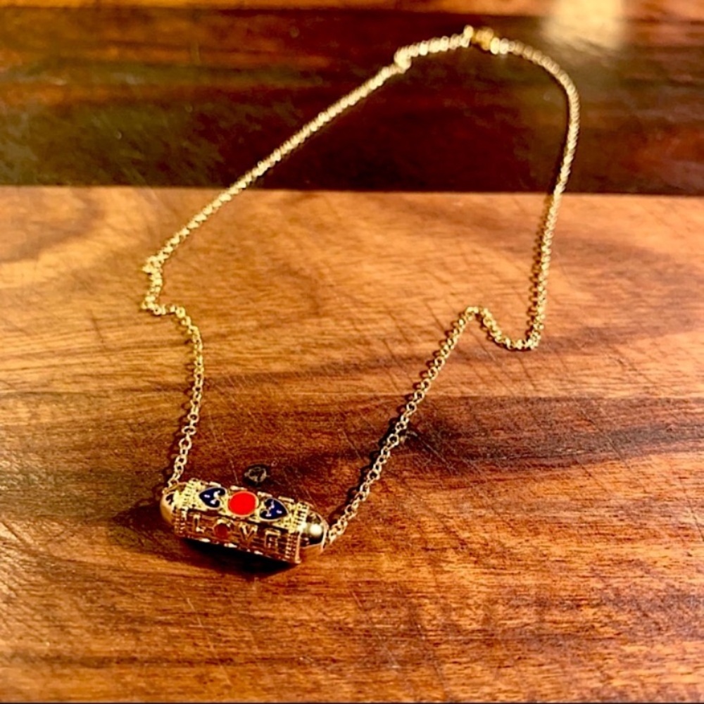 Heart Love Letter Scroll Charm Necklace in Gold Red and Blue